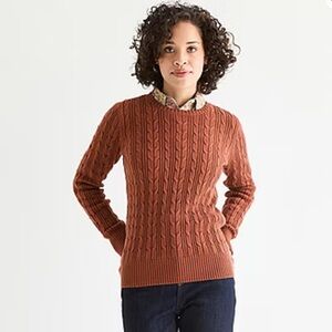St. John's Bay Woman’s Cable Knit Crewneck Sweater preppy old money
